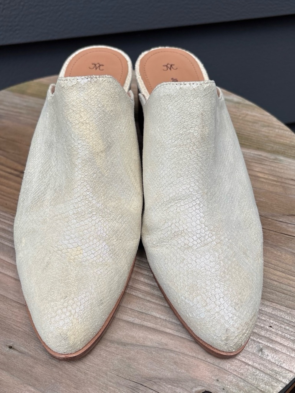 Women's Metallic Cream Slip-On Mules